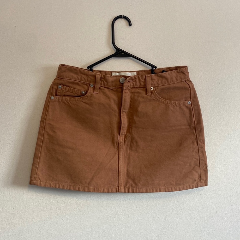 Reformation Becca Denim Mini Skirt in Nutmeg